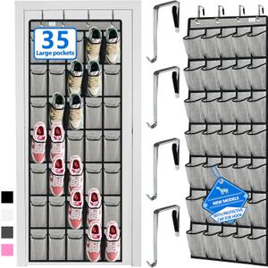 over the door shoe organizer,2025 upgraded, shoe organizer,35 Huge pockets, over door shoe organizer, Store size 13 shoes, shoe organizer, Strong material, hooks Suitable for various doors, Grey/black (71'' x 25.4''/Pack of 1)