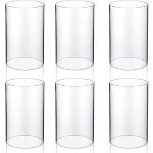 Yaomiao 6 Pcs Hurricane Glass Candle Holders Sleeve Open Ended Glass Bottomless Candle Cover Cylinder Hurricane Clear Chimney Shade Tube Cover for Baby Shower Wedding Party(3.8 x 6 Inch)