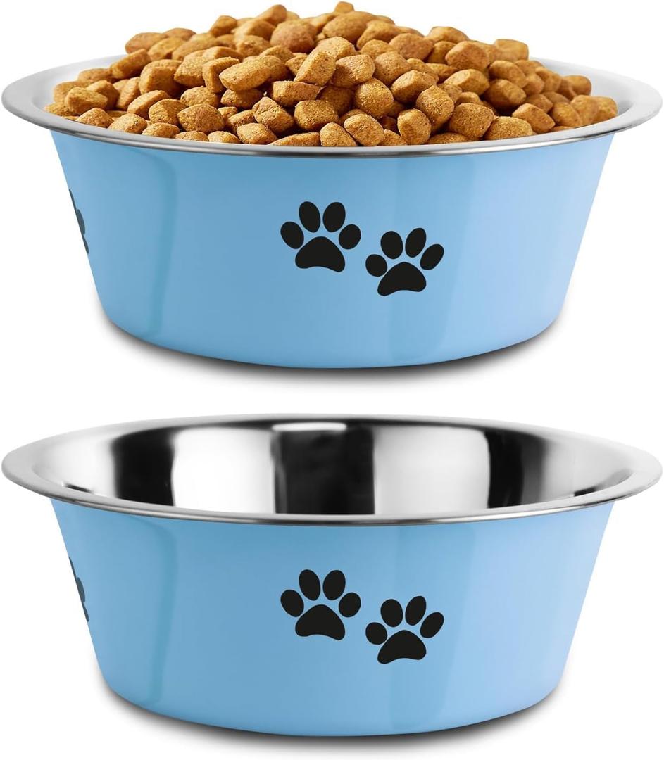 Stainless Steel Dog Bowls, Nonslip Rubber Bottom No Spill Proof Skid Metal Insulated Dog Bowls for  Dogs (Blue, 8.5 Cups/71 OZ)