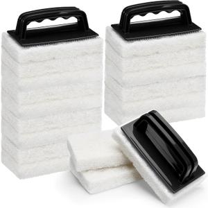 Maxdot 18 Pcs Handled Bath Scrubber Set, 15 Bathroom Scouring Pad 3 Bathtub Scrubber with Handle Non Scratch Soap Scum Remover for Cleaning Sink Shower Tile Swimming Pool Step Corner (Black and White)