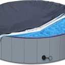 SAFANA 63/64 inch Round Dog Pool Cover [Upgrade 420D Thickened Durable] 64" Portable Dog Pet Bath Pool Cover, Foldable Round Doggy Inflatable Swimming Pool Cover, Drawstring Design Windproof Dustproof