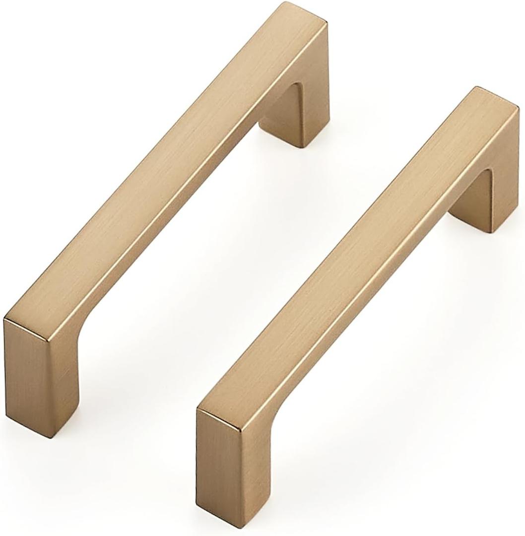 Ravinte 10 Pack Solid 3 Inch Square Cabinet Handles - Champagne Bronze Pulls for Drawers and Kitchen Cabinets - Hardware Handles (3 inch hole center)