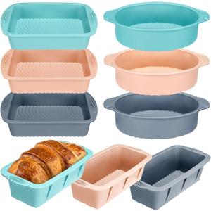 Baderke 9 Pack Silicone Baking tray Set Includes Silicone Round Cake Pan, Square Cake Pan and Bread Loaf Mold, Non Stick, Easy Release, Heat Resistant for Baking Cakes Brownies Cheesecakes