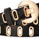 Studded Belts for Women,Skinny Leather Punk Belt for Dresses,Jeans and Pants (Black)