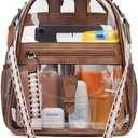 FADEON Clear Small Backpack Purse for Women, Designer Transparent Shoulder Handbag, PVC Mini Clear Bag for Stadium Approved
