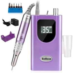 35000RPM Portable Nail Drill Machine, HoMove Professional Nail Drill Machine, Rechargeable Electric Efile Nail Drills for Acrylic Gel Nails, Cordless Portable Nails Drill【Purple】Missing part
