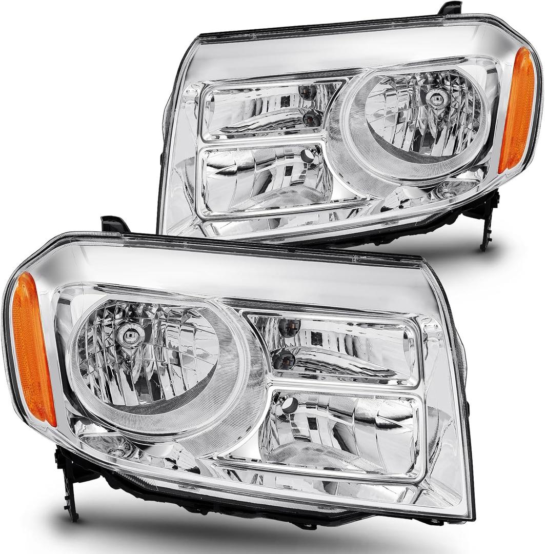 Headlight Assembly Fit For 2012-2015 Honda Pilot 2012 2013 2014 2015 12 13 14 15 Honda Pilot Head lamp Left And Right Side (Chrome Housing Amber Reflector)