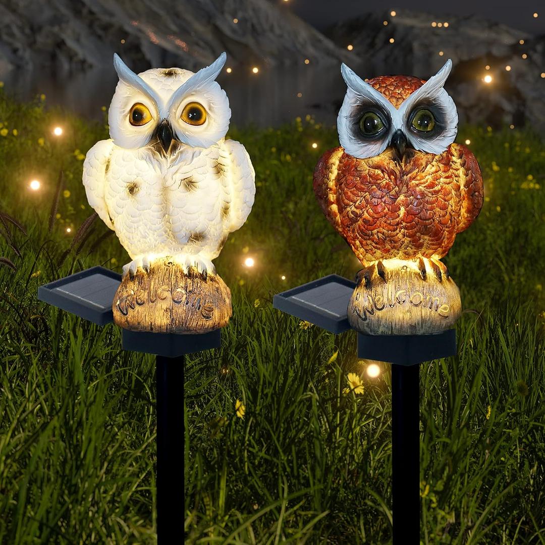 2 Pack Garden Solar Light Outdoor Decor, Resin Owl Solar LED Light with Stake, Animal Waterproof Light for Flower Fence Lawn Passage Walkway Courtyard Party Decoration, Owl (White+Brown) 2 Pack Garden Solar Light Outdoor Decor, Resin Owl Solar LED Light with Stake, Animal Waterproof Light for Flower Fence Lawn Passage Walkway Courtyard Party Decoration, Owl (White+Brown)