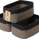 MiniArk Small Storage Baskets for Organizing | Closet Organizer Bins | Shelf Toy Basket | Woven Rope Baskets | Cube Decorative Box | Shallow Basket | 11.5x7.5x4.7 | 3 Packs Black Brown