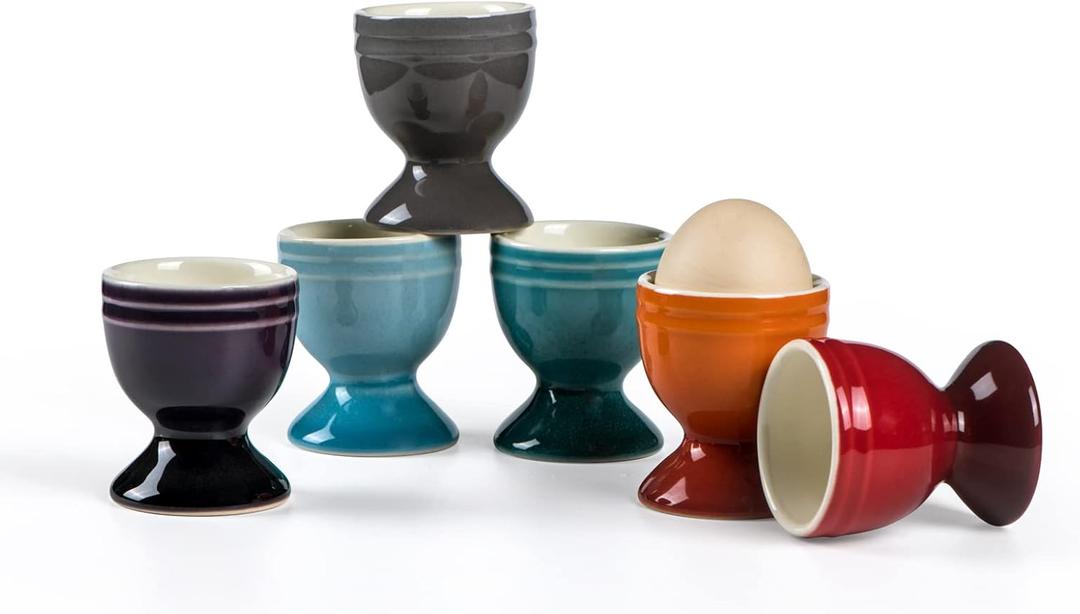 UNICASA Ceramic Egg Cups, Porcelain Colorful Egg Cup Set of 6, Stand Holder for Soft Boiled Eggs, Microwave & Dishwasher Safe (Set A)