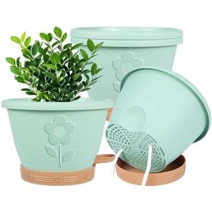 XMPBFYH Plant Pots, Flower Pots for Indoor/Outdoor Plants, Self Watering Plastic Planters Pots with Drainage Holes, Saucer & Reservoir, Decorative Nursery Planting Pots(10 Inch Set of 4)