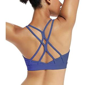 RUNNING GIRL Sports Bras for Women,Strappy Crisscross Back Padded Low Impact Running Sports Bra with Removable Cups L