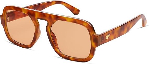 VANLINKER Oversized Retro Square Aviator Sunglasses for Women Men 70s Vintage Style Trendy Big Flat Top Sun Glasses VL9826 (2 Pack-c11c12-black/Orange&brown/Green)
