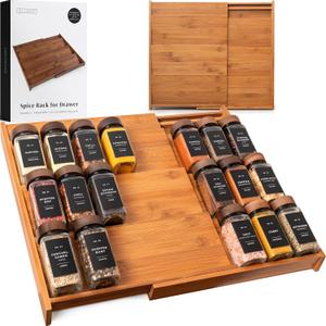 EDELHAUS Spice Drawer Organizer - Expandable Spice Rack for Drawer, Black Seasoning Organizer for Drawer Spice Organizer, Spice Organization Seasoning rack insert for Cabinet (Jars Not Included)