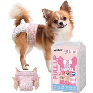 Dono Disposable Pull It Up Female Dog Diapers, 360 Stretchy Waist Puppy Diapers, Super-Absorbent Doggie Diapers with Rapid-Dry Technology Leak-Proof Design for Doggy in Heat Period, Small, 10 Pcs