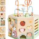 ROBUD Wooden Activity Cube, 13-in-1 Montessori Toys for 1+ Year Old, Educational Learning Toys for Toddlers Age, Fountain Garden Theme for Baby Boys & Girls