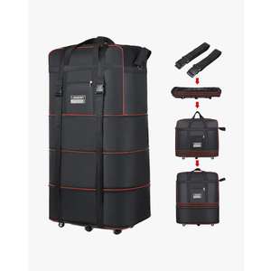 Expandable Large Capacity Travel Bag Oxford Cloth Duffel Bag with Wheels Lightweight Waterproof Travel Foldable Suitcase(Black)