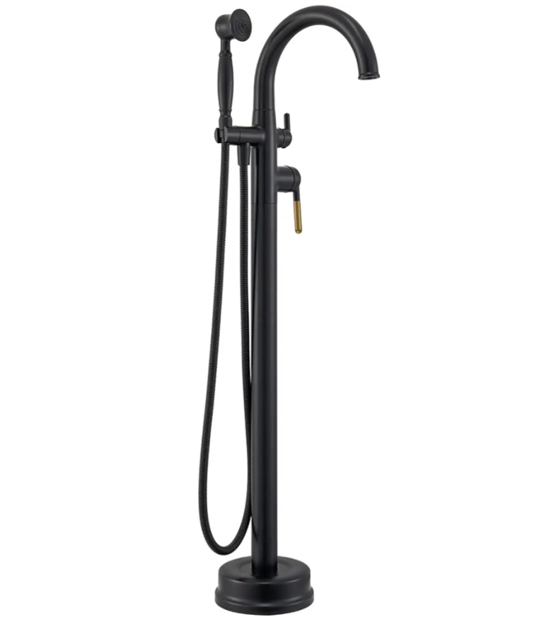 Freestanding Bathtub Faucet Black & Rose Gold Tub Filler High Flow 6.65GPM@60PSI Floor Mount Tub Faucets with Vintage Hand Shower