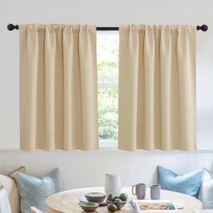 RYB HOME Room Darkening Short Curtains for Small Winow Decor Light Block Thermal Insulated Drapes for Kids Bedroom Bathroom Downstairs Window RV Curtains, 52 x 36, Biscotti Beige, 2 Panels