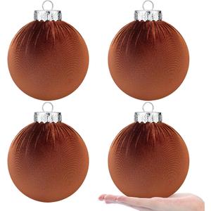 6 Inch Large Velvet Christmas Tree Balls 4 Pcs Christmas Ornaments Decorations Neutral Hanging Decor Flocked Balls for Xmas Home Indoor Decor (Brown)
