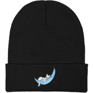 Embroidered Panda Beanies Hats for Men Women Knit Winter Cap, Warm Panda Skull Caps Gifts for Men Women (Black)