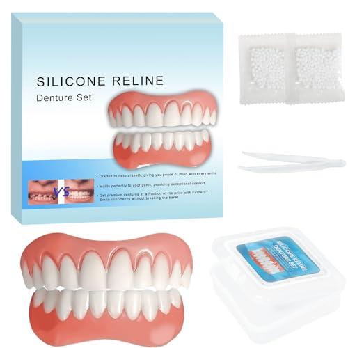 Silicone Reline Denture Set for Upper and Lower Teeth, Soft Comfortable Veneers for Women (1 Count (Pack of 1))-0204