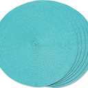 FunWheat Round Braided Placemats Set of 6 Table Mats for Dining Tables Woven Washable Non-Slip Place Mats 15 inch(Turquoise, 6pcs)
