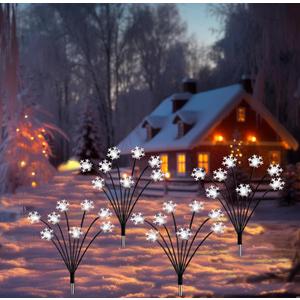 Kanstar Solar Swaying Firefly Landscape Lights Snowflake Big Bulb Outdoor Christmas Pathway Decor Warm White 4-Pack