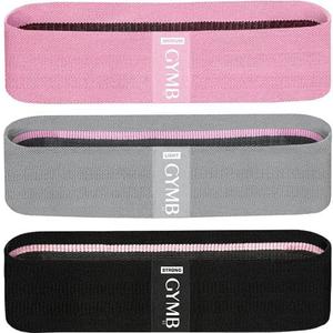 Gymb Premium Resistance Bands for Working Out - Exercise Bands to Workout Glutes, Thighs & Legs - Non Slip Cloth Booty Bands for Gym & Home Fitness, Yoga, Strength & Pilates for Men/Women - 3 Levels (Black, Grey, Pink)