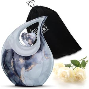 Grey Multicolor Tear Drop Urn for Ash - Heart Urns for Human Ashes Adult -Cremation Urns for Adult Ashes -Decorative Urns - 10 Inches High and 2.5 Litres Volume.