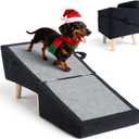 Dog Stairs for Small Dogs and Cats 2-in-1 Dog Ramp for Couch and Low Bed, 16.5'' Foldable Wooden Pet Ramp, Sturdy Multi-Use Split Ottoman Design, Dark Blue