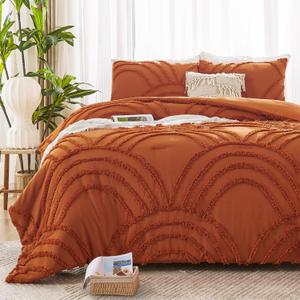 ENJOHOS Burnt Orange Twin Comforter Set, 2 Pieces Boho Style Comforter, with Tufted Rainbow Pattern, Lightweight Fluffy Microfiber Comforter for All Season, with 1 Pillowcase