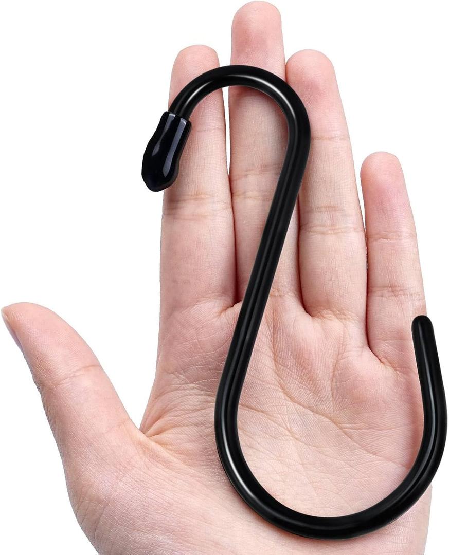 Dreecy 18 Pack S Hooks for Hanging Plants, 4-1/2inch Heavy Duty S Hooks, Large Black Metal Vinyl Coated S Hook, Non Slip Utility Hooks for Hanging for Closet Jeans Bags Jewelry Towels Pot Pan Cups