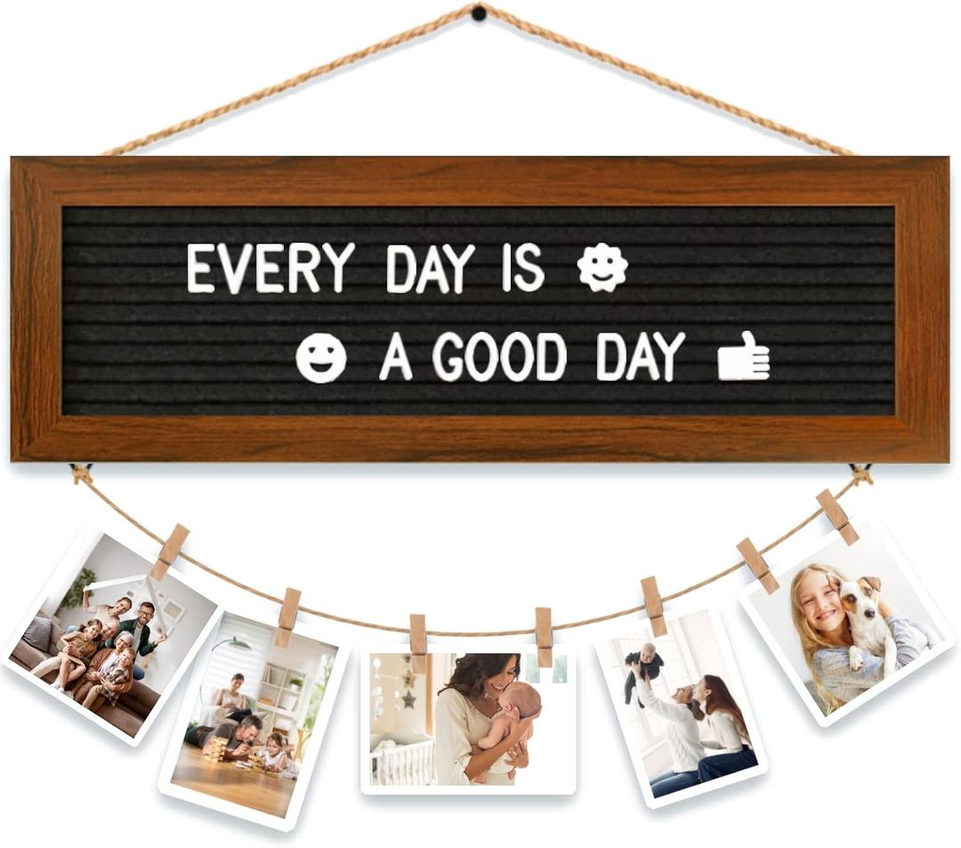 Picture Frames Collage Photo Hanging Display, Felt Letter Board with 340 Letters and 15 Clips, Picture Board Rustic Frames for Wall Dorm Room Decor Christmas Holiday Birthday Party Present