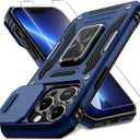 DEERLAMN Case for iPhone 13 Pro with Slide Camera Cover+Screen Protector(1 Pack),Rotated Ring Kickstand Military Grade Shockproof Protective Cover-Navy Blue