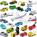 CORPER TOYS 24-Pcs Vehicles Set Toys with Airplane Jet Toy, Helicopter and Mini Cars Trucks Playset for Toddlers Kids Ages 3+ Gift for Birthday Party Favors Christmas