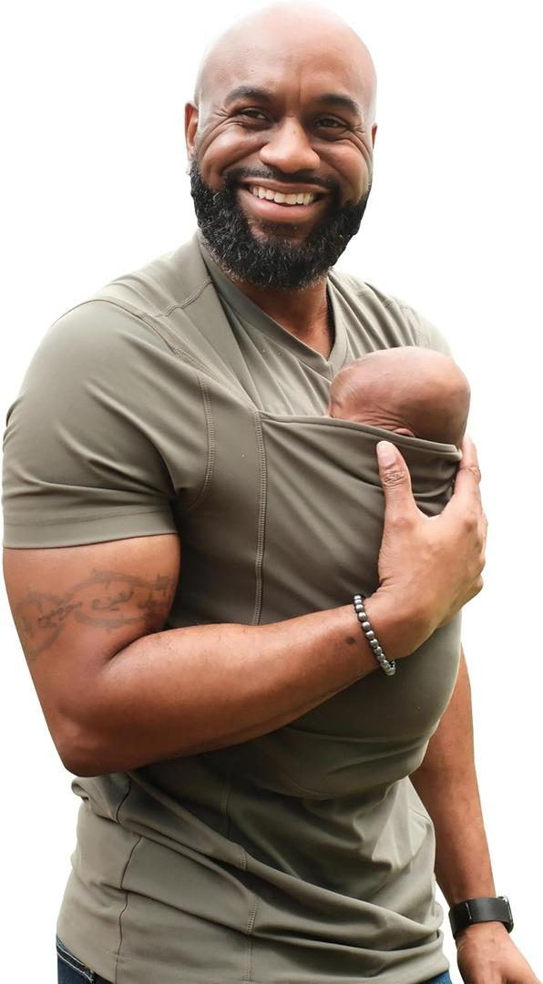 Lalabu The Dad Shirt | Hands-Free Baby Carrier for Dad with Kangaroo Pouch | Engineered for Bonding, Safety, & Comfort for Newborns Up to 15 Lbs. | CPSC Compliant (Large, Short Sleeve - Fern)