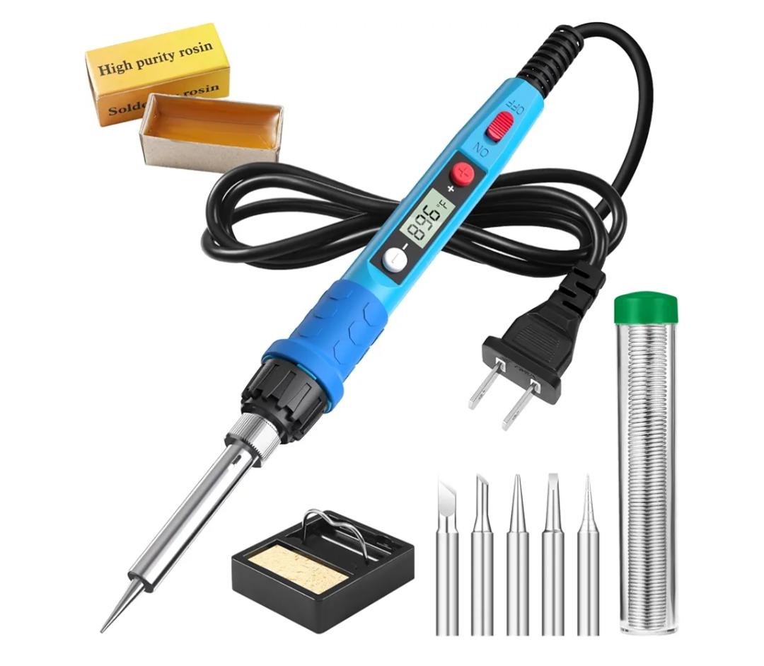Soldering Iron Kit, 80W 110V LCD Digital Solder Iron Pen with Ceramic Heater, Portable Welding Tools with 5pcs Tips, Stand, Solders Wire, Sponge, Paste, for Metal,Electric Repairs, DIY