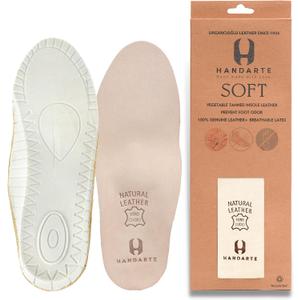 HANDARTE Leather Orthopedic Insoles | Padded Comfort Shoe Inserts for Men/Women | 100% Natural Goatskin - ChromeFree, Anti Sweat & Anti-Odor - Suitable for No-Socks (US W10/M8.5 | EU42)