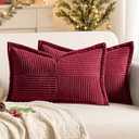 MIULEE Christmas Decorative Lumbar Throw Pillow Covers for Couch Bed Livingroom 12x20 Inch Set of 2 Burgundy Boho Accent Throw Pllows Broadside Striped Patchwork Soft Corduroy Pillowcases