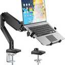 WALI Single Arm Laptop and Monitor Desk Mount for 17" Notebook and Up to 32" Screen, 2-in-1 Adjustable Gas Spring Monitor Arm with Laptop Tray, VESA 75x75 100x100,Holds 22-26.4 lbs, Black (GSMP001NLP)