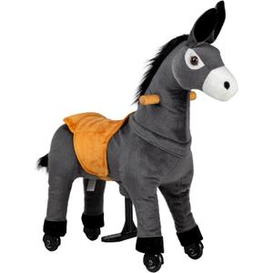 REWISS Ride On Horse Natural Mechanical Kids Real Walking Horse Small Donkey Horse Toddlers Plush Pony Riding Horse for Age 3-6 (Gray, White Steps Part, 3-6Years) (3-5years)