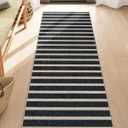 Lahome Elance Striped Easy Jute Kitchen Runner, 2x6 Washable Rug Runners for Hallways Non Slip Entryway Rug, Farmhouse Neutral Indoor Outdoor Black Carpet for Laundry Room Front Porch