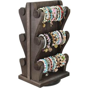 Design Two-Sided Rotating Wooden Jewelry Bracelet Display Stand-6 Removable Holders, 3 Tier Bar Bangle Organizer-Perfect for Bracelets and Jewelry Display Design Two-Sided Rotating Wooden Jewelry Bracelet Display Stand-6 Removable Holders, 3 Tier Bar Bangle Organizer-Perfect for Bracelets and Jewelry Display