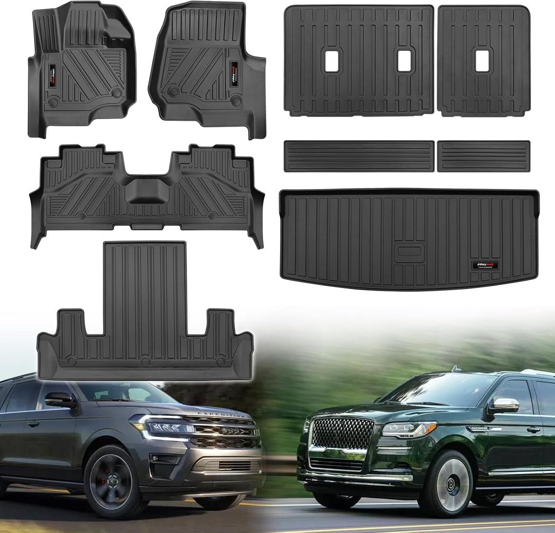 for 2018-2024 Ford Expedition/Lincoln Navigator 7-Seater Accessories Floor Mats 3 Rows Trunk Cargo Liner and Backrest Mats All Weather TPE (7 Seat Full Set-Not Fit Max Or L)
