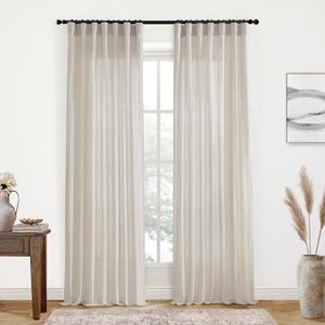 XTMYI Oatmeal Beige Back Tab/Hook Belt Linen Cotton Sheer Curtains 120 Inches Long for Living Room Bedroom 2 Panels Set (50"W x 120"L)