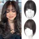 Clip in Bangs, 100% Real Human Hair French Fake Bangs Hair Clip for Women Brown Black Natural Curtain Fringe with Temples Hairpieces for Daily WearFrench,Brown Black