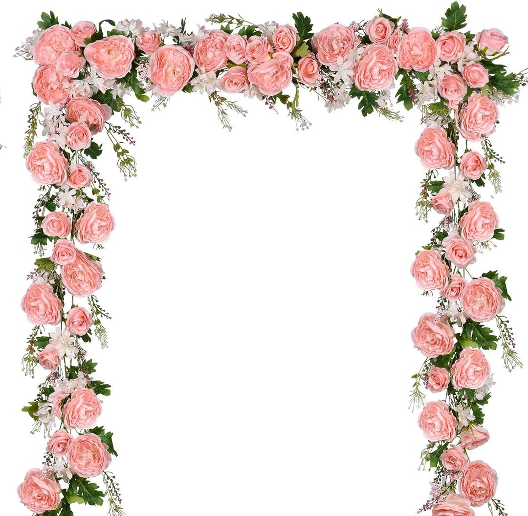 DearHouse 2Pack Artificial Peony Flower Garland - Silk Peony Garland with Pink Flowers for Wedding Party Table Decoration,6ft/Strand