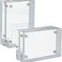 Juvale Magnetic Acrylic Picture Frame - 3 x 2 x 1.2 in Wallet-Size, Clear Polished - Mini Photo Frames Set of 2 for Tabletop & Desktop Photo Display