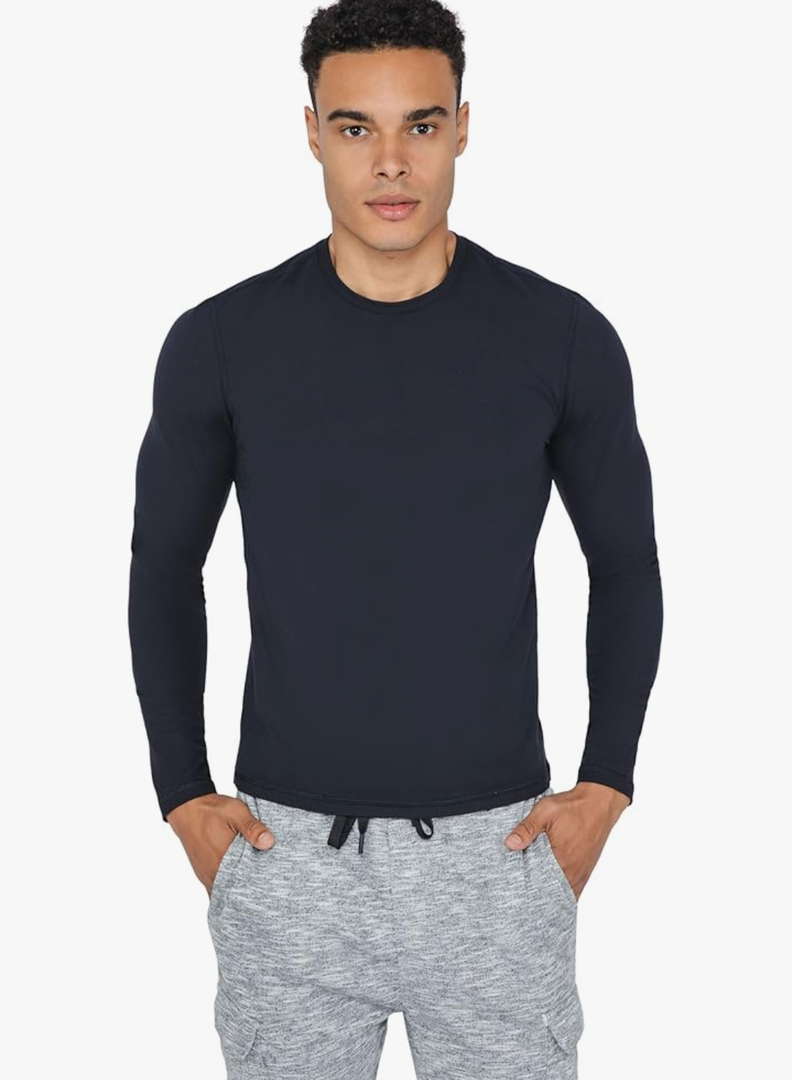 90 Degree By Reflex Men’s Dry Fit Soft Crew Neck Long Sleeve Shirt Fitted Top Black L